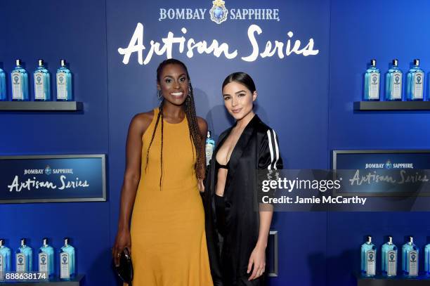 Issa Rae and Olivia Culpo pose for a photo at the 8th Annual Bombay Sapphire Artisan Series Finale Hosted By Issa Rae at Villa Casa Casuarina on...