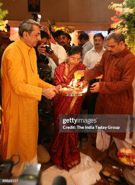 Soneji, Chief Operating Officer of Bombay Stock Exchange with his wife doing Lakshmi Puja at BSE office in Mumbai, Maharashtra, India ( ML Sony,Chief...