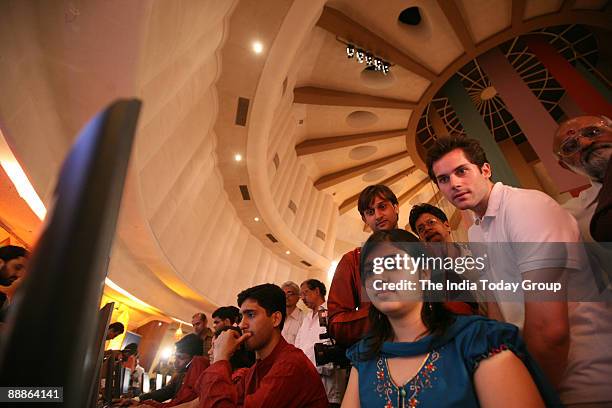 Mahurat trading by Bombay Stock Exchange workers for Lakshmi Puja at BSE office in Mumbai, Maharashtra, India