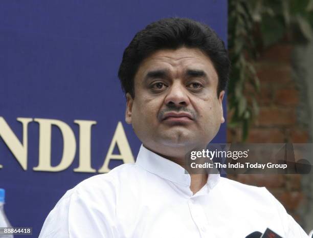 Chander Mohan alias Chand Mohammad, former deputy Chief Minister of Haryana addressing a Press Conference in New Delhi, India