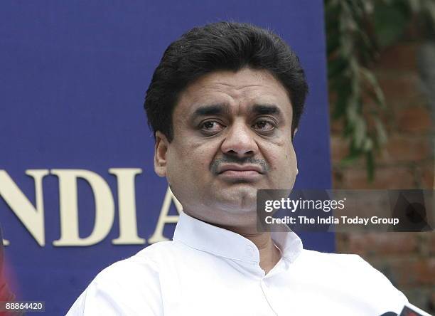 Chander Mohan alias Chand Mohammad, former deputy Chief Minister of Haryana addressing a Press Conference in New Delhi, India