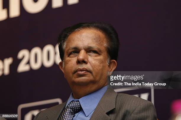 Madhavan Nair, Chairman of Indian Space Research Organisation and Secretary, Department of Space, Government of India with Chandrayaan Team at a...