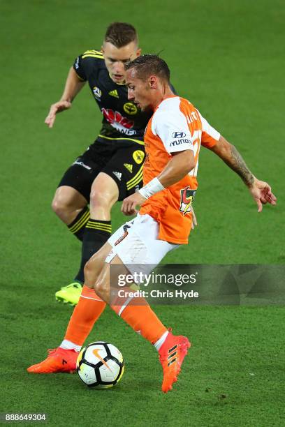 Eric Bautheac of the Roar controls the ball during the round 10 A-League match between the Brisbane Roar and the Wellington Phoenix at Cbus Super...