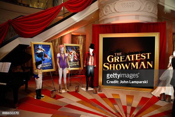 Oceanliner Queen Mary 2, interior detail, is seen in port during the "The Greatest Showman" World Premiere aboard the Queen Mary 2 at the Brooklyn...