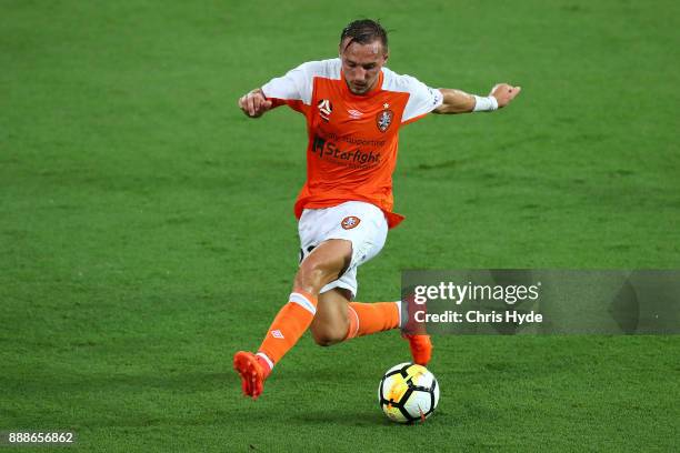 Eric Bautheac of the Roar controls the ball during the round 10 A-League match between the Brisbane Roar and the Wellington Phoenix at Cbus Super...