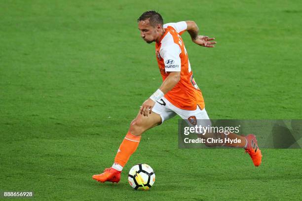 Eric Bautheac of the Roar controls the ball during the round 10 A-League match between the Brisbane Roar and the Wellington Phoenix at Cbus Super...