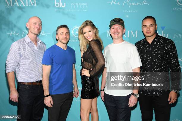 Sean Driscoll, Nick Larkins, Joy Corrigan, Matt Kessler and Daniel George attend the Maxim December Miami Issue Party Presented by blu on December 8,...