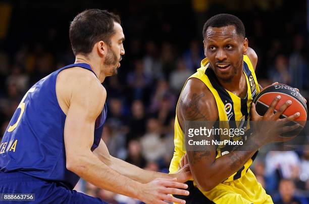 James Nunnally and Pau Ribas during the match between FC Barcelona v Fenerbahce corresponding to the week 11 of the basketball Euroleague, in...