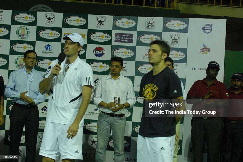 Jean-Claude Scherrer (SUI) and Stanislas Wawrinka (SUI) winning the Chennai Open Tennis tournament in Tamil Nadu, India