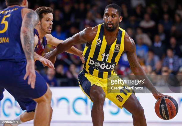 Brad Wanamaker and Petteri koponen during the match between FC Barcelona v Fenerbahce corresponding to the week 11 of the basketball Euroleague, in...