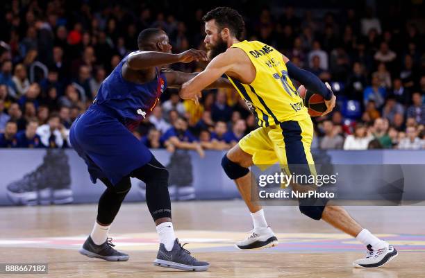 Luigi Datome and Kevin Seraphin during the match between FC Barcelona v Fenerbahce corresponding to the week 11 of the basketball Euroleague, in...