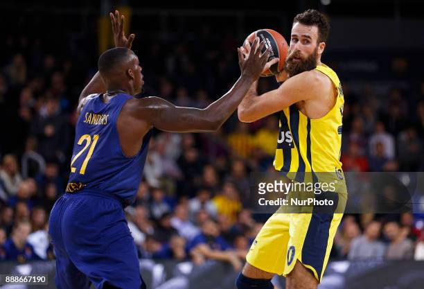 Luigi Datome and Rakim Sanders during the match between FC Barcelona v Fenerbahce corresponding to the week 11 of the basketball Euroleague, in...