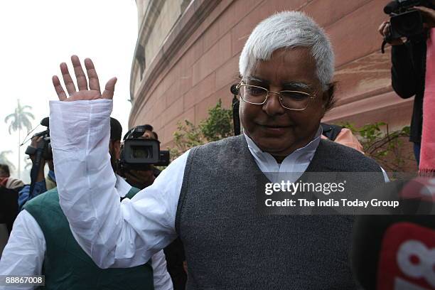 Laloo Prasad Yadav, Union Cabinet Minister of Railway and Chief of RJD at Parliament House in New Delhi, India