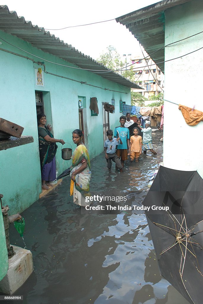View of Water-logged roads, after heavy rainfall, in Chennai, Tamil Nadu, India (Heavy rain fall effected area, Flood, Monsoon, Water logging)