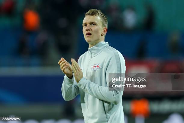 Lukas Klostermann of Leipzig gestures during the UEFA Champions League group G soccer match between RB Leipzig and Besiktas at the Leipzig Arena in...