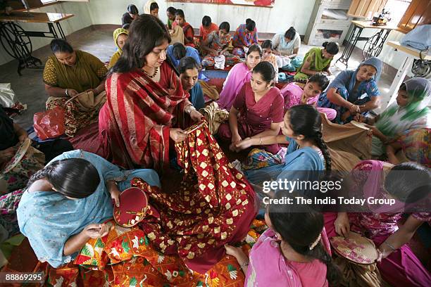 Phulkari Designer Rekha Mann at her shop in Patiala, Punjab, India.