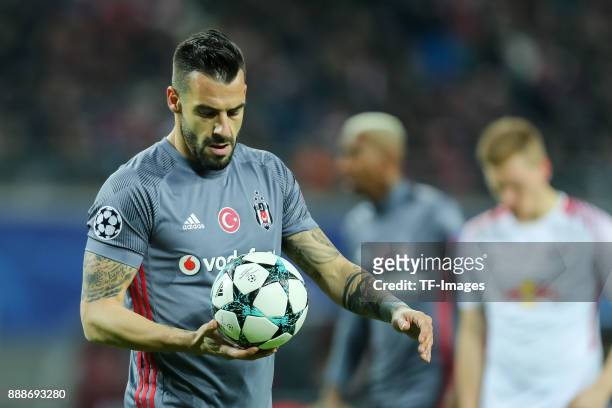 Alvaro Negredo of Besiktas looks on during the UEFA Champions League group G soccer match between RB Leipzig and Besiktas at the Leipzig Arena in...