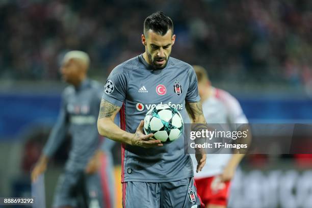 Alvaro Negredo of Besiktas looks on during the UEFA Champions League group G soccer match between RB Leipzig and Besiktas at the Leipzig Arena in...