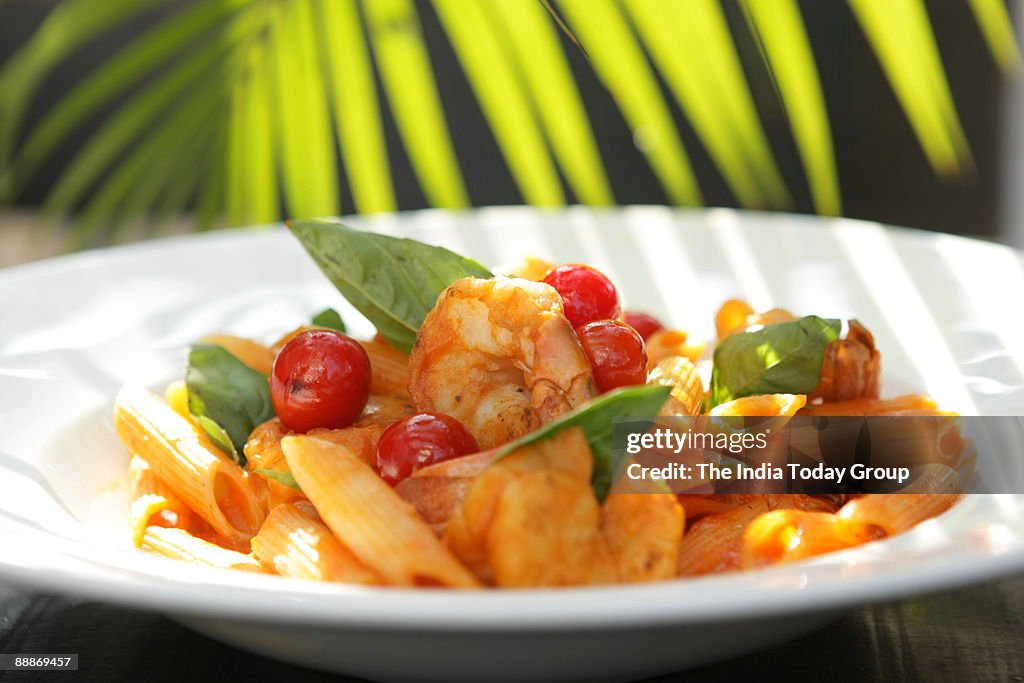 View of Chicken and Melon Salad with Rucola Leaves in New Delhi, India ( for IT Woman Magazine Jan-2009. Pan Seared Salmon with Orange Beurre Blanc, Snooty Food )