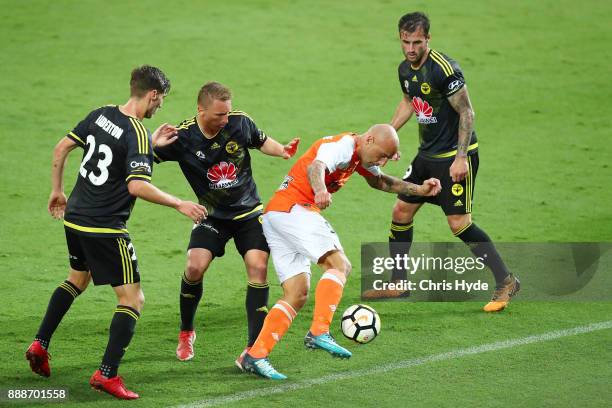 Massimo Maccarone of the Roar controls the ball during the round 10 A-League match between the Brisbane Roar and the Wellington Phoenix at Cbus Super...