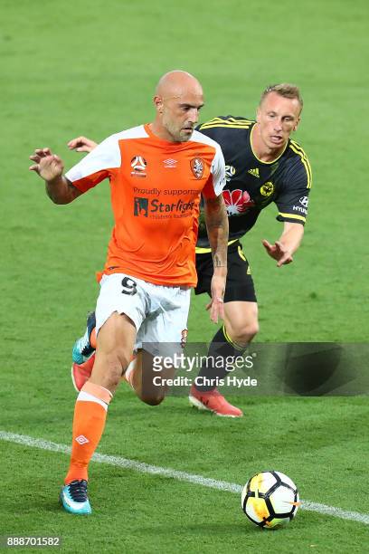 Massimo Maccarone of the Roar controls the ball during the round 10 A-League match between the Brisbane Roar and the Wellington Phoenix at Cbus Super...