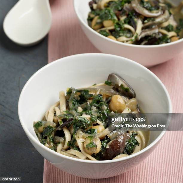 Udon With Mushrooms and Kale in Miso Broth photographed in Washington, DC. .