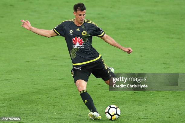 Marco Rossi of the Phoenix kicks during the round 10 A-League match between the Brisbane Roar and the Wellington Phoenix at Cbus Super Stadium on...