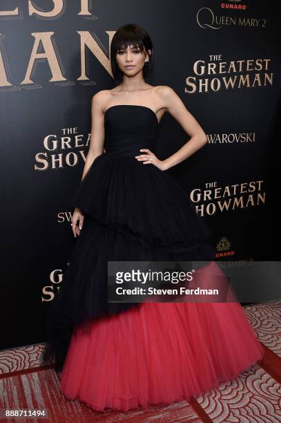 Zendaya attends 'The Greatest Showman' World Premiere aboard the Queen Mary 2 at the Brooklyn Cruise Terminal on December 8, 2017 in the Brooklyn...