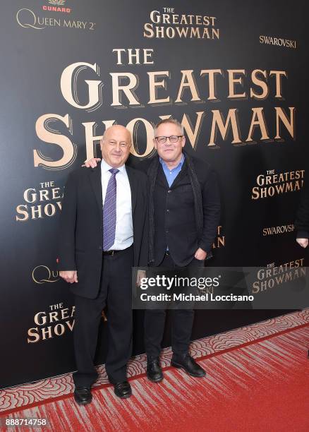 Producer Laurence Mark and screenwriter Bill Condon attend the "The Greatest Showman" World Premiere aboard the Queen Mary 2 at the Brooklyn Cruise...