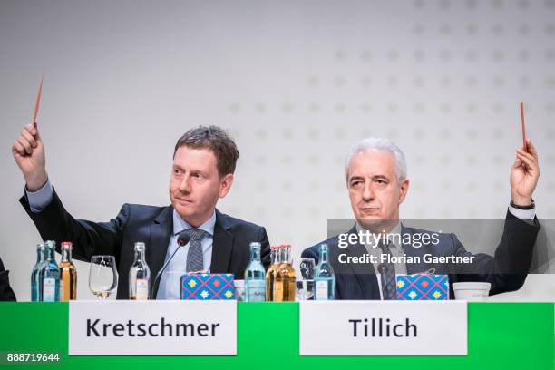 Michael Kretschmer , designated prime minister of the German State of Saxony, and Stanislaw Tillich , CDU, prime minister of the German state of...