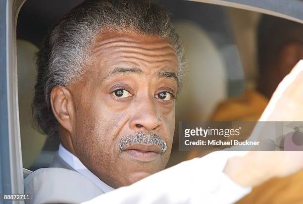 The Rev. Al Sharpton departs the Jackson family compound on July 6, 2009 in Encino, California. A star-studded musical tribute is scheduled to take...