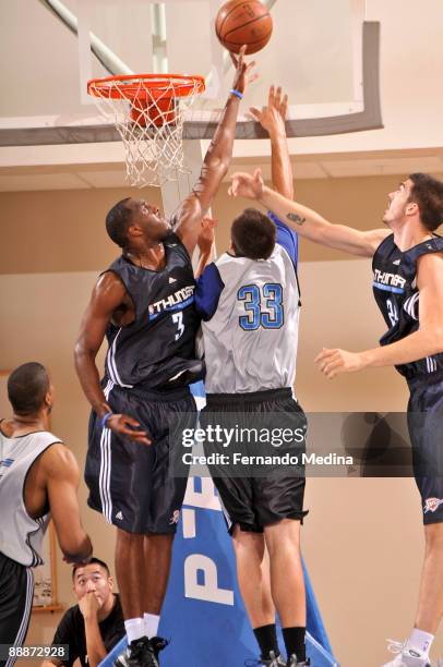 White of the Oklahoma City Thunder blocks a shot against Ryan Anderson of the Orlando Magic during the game on July 6, 2009 at the RDV Sportsplex in...