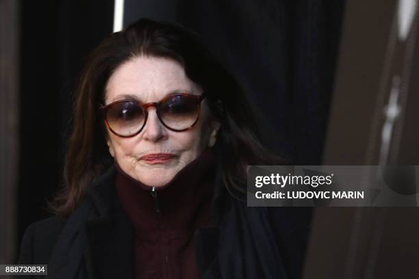 French actress Anouk Aimee arrives at the La Madeleine Church prior to the funeral ceremony in tribute to late French singer Johnny Hallyday on...