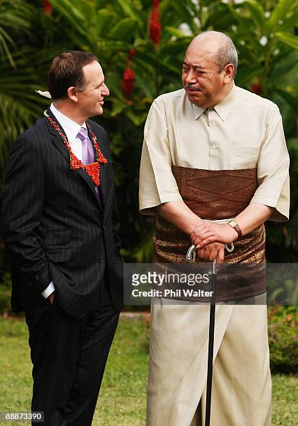 New Zealand Prime Minister John Key meets with His Majesty King George Tupou V at the Consular House July 7, 2009 in Nuku'alofa, Tonga. The Prime...
