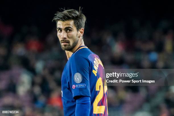 Andre Filipe Tavares Gomes of FC Barcelona reacts during the UEFA Champions League 2017-18 match between FC Barcelona and Sporting CP at Camp Nou on...
