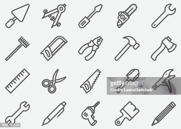 stockillustraties, clipart, cartoons en iconen met extra lijn pictogrammen - sleutel handgereedschap