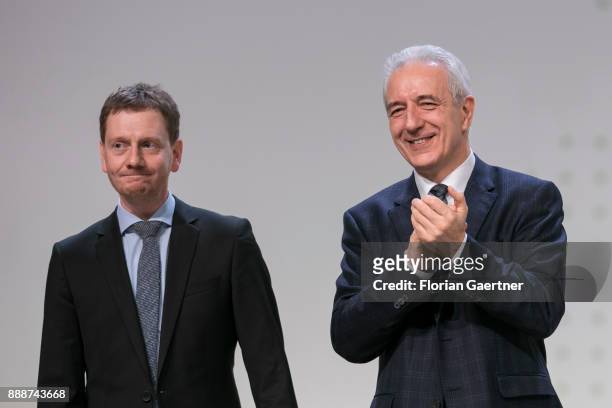 Michael Kretschmer , designated prime minister of the German State of Saxony, and Stanislaw Tillich , CDU, prime minister of the German state of...