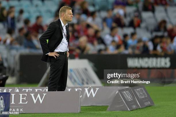 Josep Gombau, coach of the Wanderers looks on during the round 10 A-League match between the Western Sydney Wanderers and Sydney FC at ANZ Stadium on...