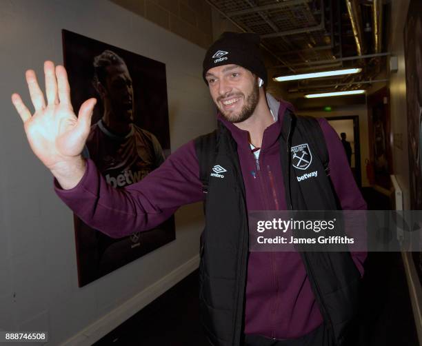 Andy Carroll of West Ham United arriving prior to the Premier League match between West Ham United and Chelsea at London Stadium on December 9, 2017...