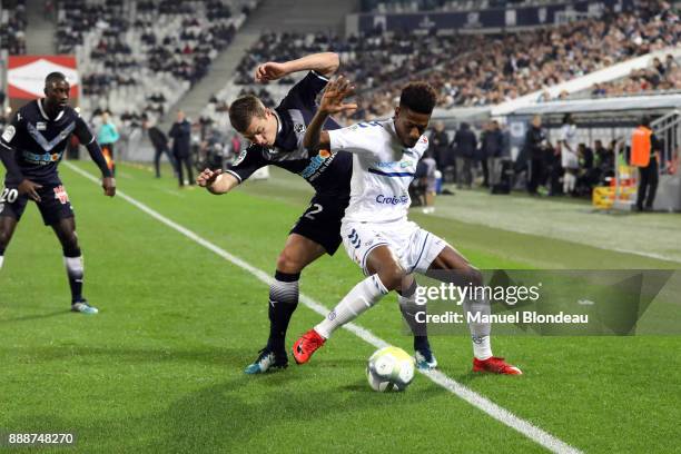 Nicolas De Preville of Bordeaux and Nuno Da Costa Joia of Strasbourg during the Ligue 1 match between FC Girondins de Bordeaux and Strasbourg at...