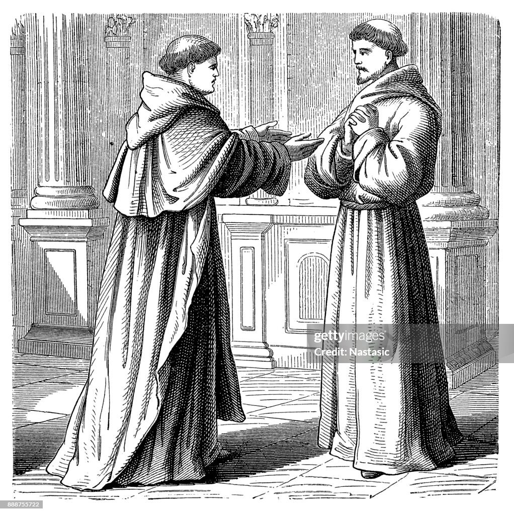 Dominikaner Und Franziskaner M nch Treffen Und Zwei Ansichten Des dominikaner-und-franziskaner-m-nch-treffen-und-zwei-ansichten-des