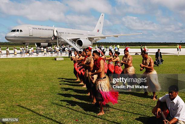 Tongan dancers perform for the arrival of New Zealand Prime Minister John Key at the Fua'amotu International Airport on July 7, 2009 in Nuku'alofa,...