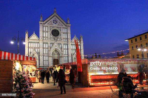 Christmas market. Santa Croce square. Florence. Tuscany. Italy. Europe.