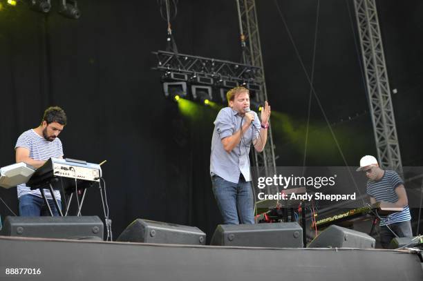 Olly Dixon, Tim Lawton and Mark Ralph of Filthy Dukes perform on stage on the first day of Wireless Festival 2009 in Hyde Park on July 4, 2009 in...