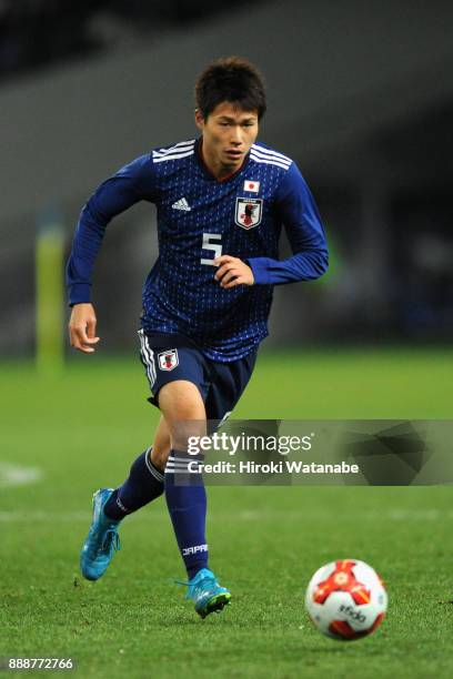 Shintaro Kurumaya of Japan in action during the EAFF E-1 Men's Football Championship between Japan and North Korea at Ajinomoto Stadium on December...