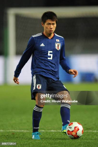 Shintaro Kurumaya of Japan in action during the EAFF E-1 Men's Football Championship between Japan and North Korea at Ajinomoto Stadium on December...