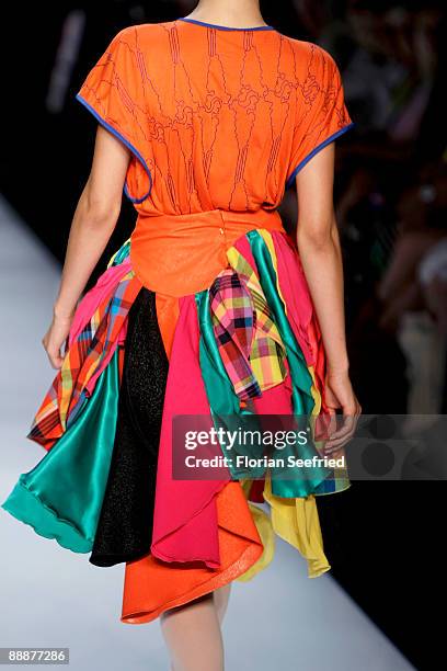 Model walks down the runway at the 'Smililener Show' during the Mercedes-Benz Fashion Week Berlin S/S 2010 at Bebelplatz on July 3, 2009 in Berlin,...