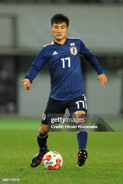 Yasuyuki Konno of Japan in action during the EAFF E-1 Men's Football Championship between Japan and North Korea at Ajinomoto Stadium on December 9,...