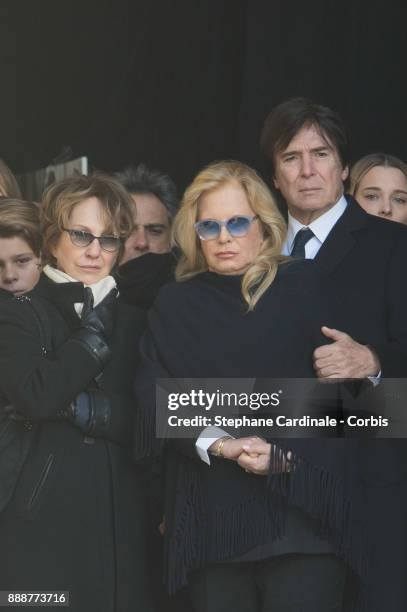 Nathalie Baye, Sylvie Vartan and Tony Scotti during Johnny Hallyday's Funeral Procession at Eglise De La Madeleine on December 9, 2017 in Paris,...