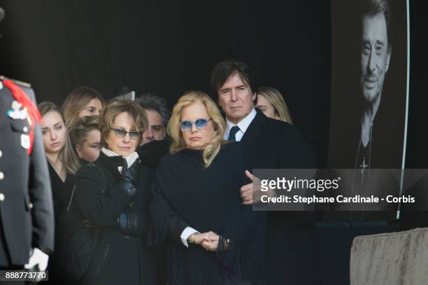 Nathalie Baye, Sylvie Vartan and Tony Scotti during Johnny Hallyday's Funeral Procession at Eglise De La Madeleine on December 9, 2017 in Paris,...
